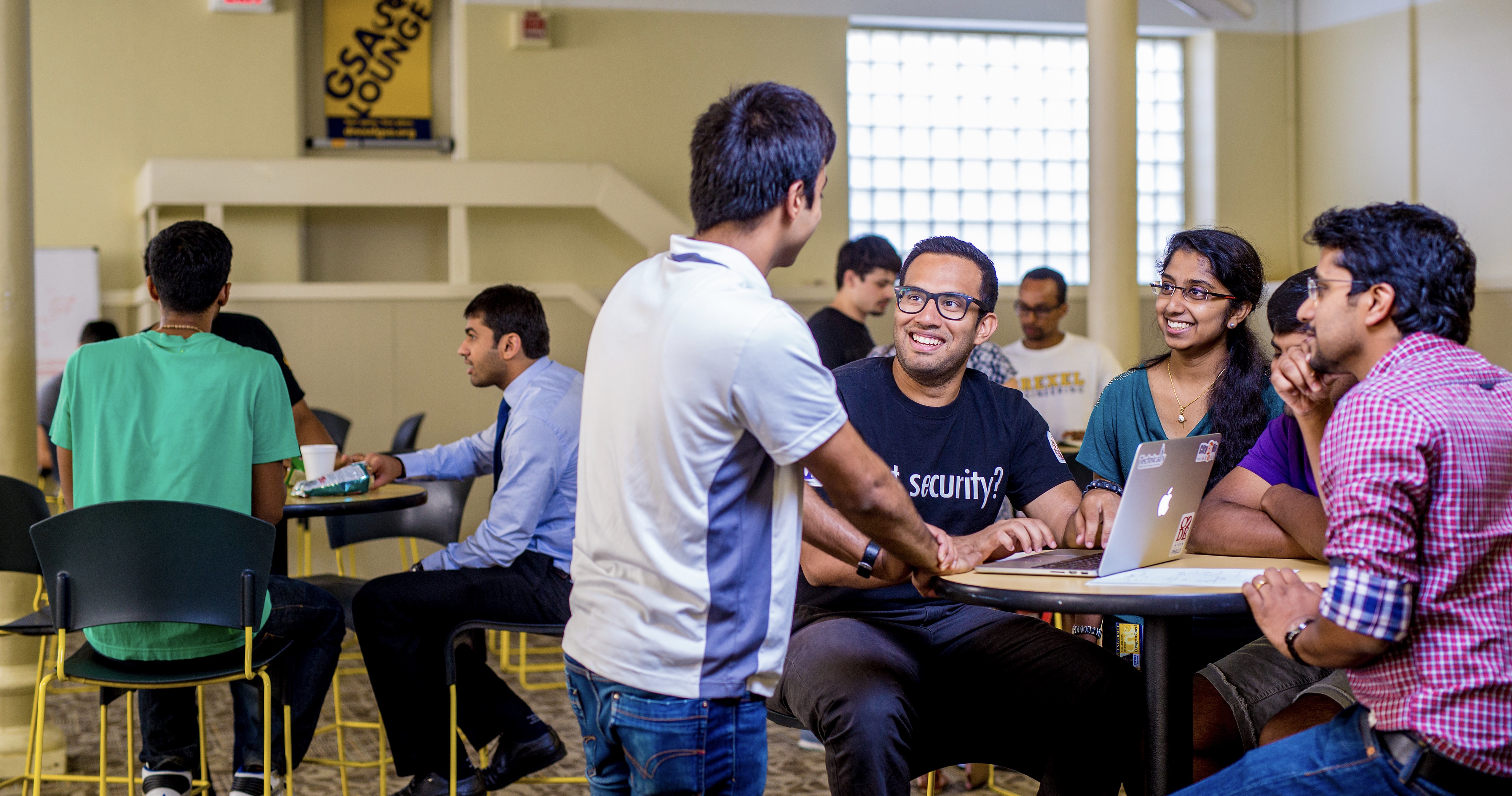 Students gathered in the lounge